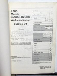 1983 Mazda B2000 B2200 Pickup Truck Service Shop Repair Manual Supplement