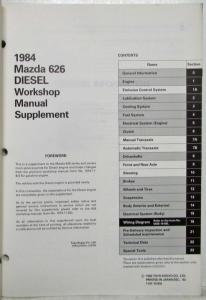 1984 Mazda 626 Diesel Service Shop Repair Manual Supplement