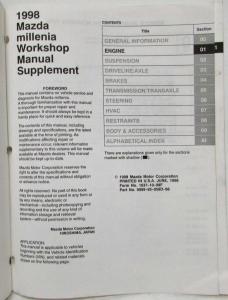 1998 Mazda Millenia Service Shop Repair Manual with Supplement 2 Vol Set