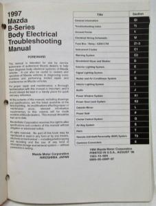1997 Mazda B-Series Pickup Truck Body Electrical Troubleshooting Manual