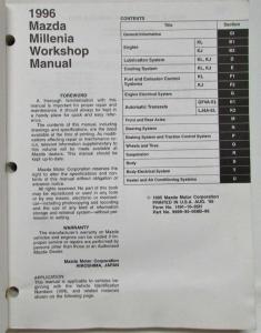 1996 Mazda Millenia Service Shop Repair Manual