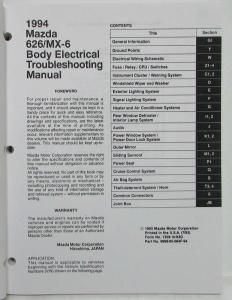 1994 Mazda 626 MX-6 Body Electrical Troubleshooting Manual