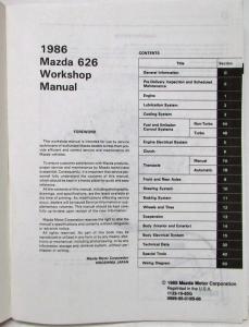 1986 Mazda 626 Service Shop Repair Manual - REPRINT