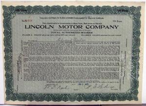 1921 Lincoln Motor Co Stock Certificate TD 858 Notarized Original Memorabilia
