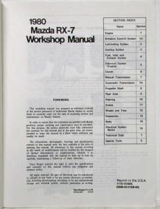 1980 Mazda RX-7 Service Shop Repair Manual - REPRINT