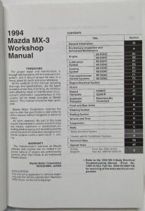 1994 Mazda MX-3 Service Shop Repair Manual