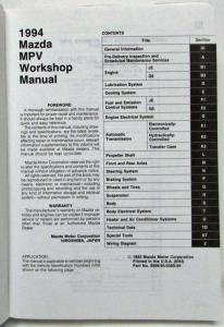 1994 Mazda MPV Service Shop Repair Manual