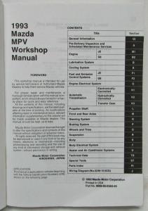 1993 Mazda MPV Service Shop Repair Manual