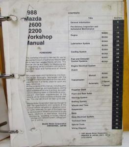 1988 Mazda B-Series B2200 B2600 Pickup Truck Service Shop Manual