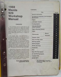 1988 Mazda 929 Service Shop Repair Manual