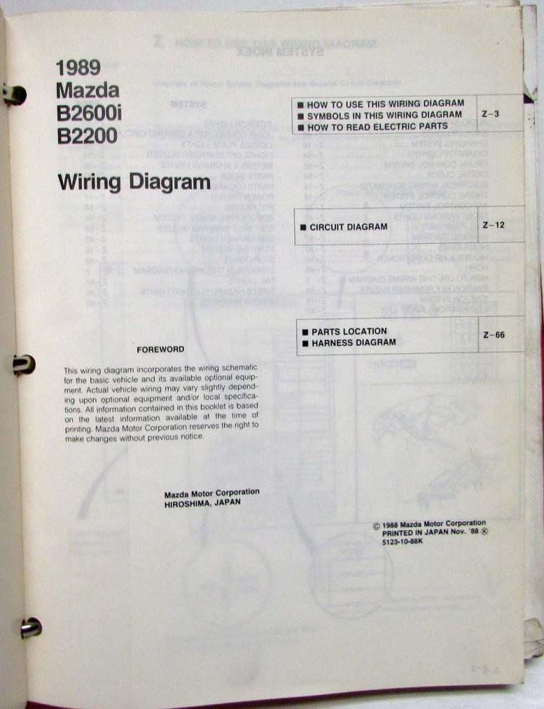 1989 Mazda BSeries B2200 B2600 Pickup Service Shop Manual with