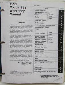 1991 Mazda 323/Protege Service Shop Repair Manual