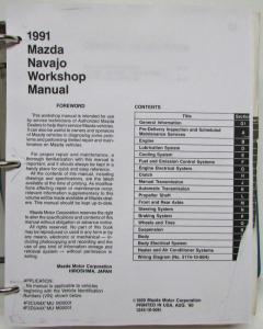 1991 Mazda Navajo SUV Service Shop Manual