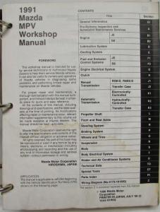 1991 Mazda MPV Service Shop Repair Manual