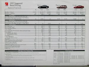 1997 Saturn Sedan Wagon Coupe SL SW SC Sales Brochure with Price List Original