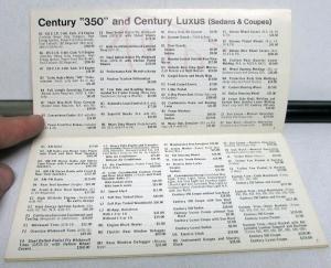 1974 Buick Dealer Salesmens Price Directory Pocket Options & Order Codes