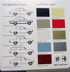 1968 Buick Opel Kadett Models Exterior Colors & Specs Dealer Folder Paint Chips