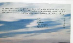 2003 Saturn ION VUE L Series Specifications Company Sales Brochure Original