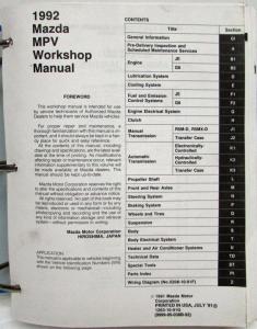 1992 Mazda MPV Service Shop Repair Manual