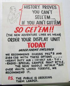 1966 Chevrolet Dealer Sales Info Sheets Adventure Liner Step Van RV Camper