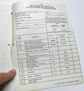 1966 Chevrolet Dealer Sales Info Sheets Adventure Liner Step Van RV Camper