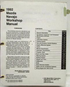 1992 Mazda Navajo SUV Service Shop Manual