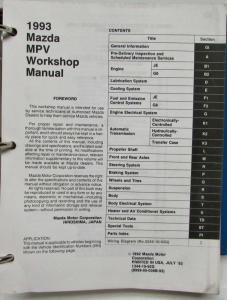 1993 Mazda MPV Van Service Shop Repair Manual
