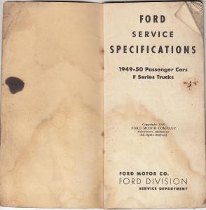 1949 1950 Ford Service Specifications Passenger Cars F Series Trucks