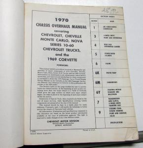 1970 Chevrolet Dealer Chassis Overhaul Service Shop Manual Car Truck 69 Corvette
