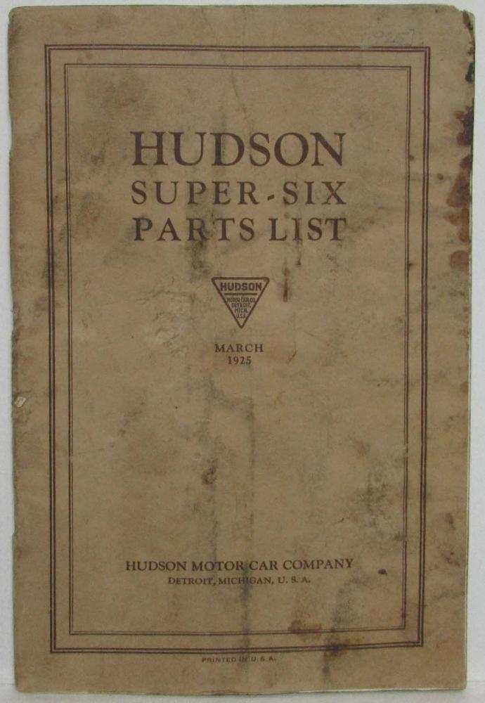 1925 Hudson Super-Six Parts List