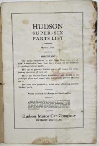 1925 Hudson Super-Six Parts List