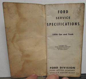 1956 Ford Service Specifications Passenger Car Thunderbird F Series Trucks
