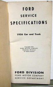 1956 Ford Service Specifications Passenger Car Thunderbird F Series Trucks