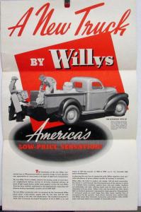 1938 Willys Pickup Truck Half Ton Sales Folder Mailer Textured Paper Original