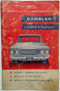 1961 AMC Rambler Classic 6 Ambassador V-8 Owners Manual Care & Operation