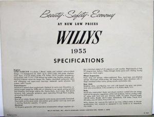 1955 Willys Custom & Bermuda Super Hurricane Engine Sales Folder Brochure Orig