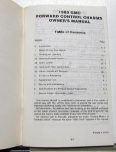 1988 GMC Truck Forward Control Models Owners Manual Package & Route Van