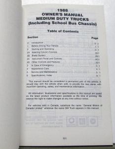 1988 GMC Truck Medium Duty Models Owners Manual F/C Conventional Bus Chassis