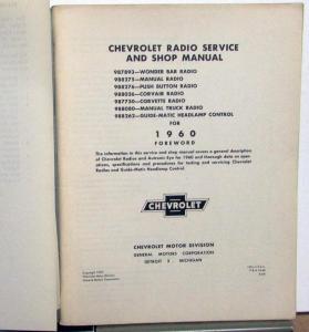 1960 Chevrolet Dealer Radio Service Shop Manual Repair Corvette Corvair Truck