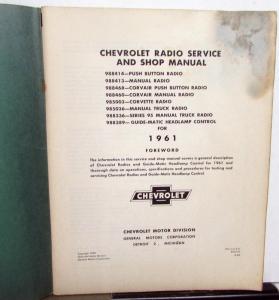 1961 Chevrolet Dealer Radio Service Shop Manual Repair Corvette Corvair Truck