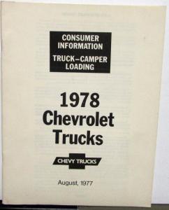 1978 Chevrolet Trucks Consumer Information Truck-Camper Loading Original