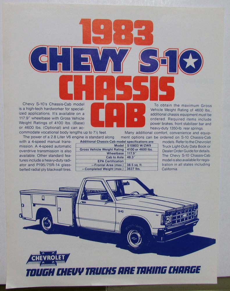1983 Chevrolet S 10 Chassis Cab Sales Sheet Original