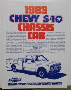 1983 Chevrolet S 10 Chassis Cab Sales Sheet Original