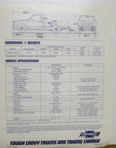 1983 Chevrolet S 10 Chassis Cab Sales Sheet Original