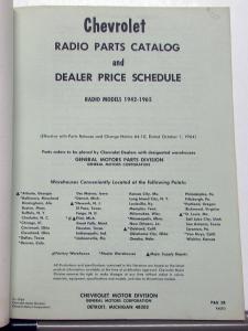 1942-1965 Chevrolet Dealer Radio Parts Catalog Book Antenna Speakers Repair