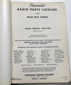 1942-1960 Chevrolet Dealer Radio Parts Catalog Book Antenna Speakers Repair
