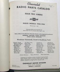 1940-1956 Chevrolet Dealer Radio Parts Catalog Book Antenna Speakers Repair