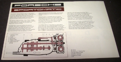 1968 Porsche Sportomatic Dealer Sales Brochure 6 Cylinder Dated 9/67