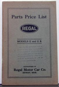 1916 Regal Motor Car Co Dealer Parts Price List Book Models E & ER Original