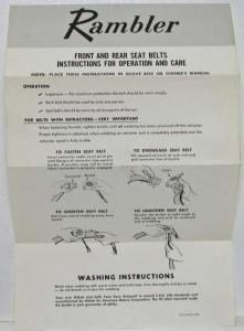 1965 AMC Rambler Front and Rear Seat Belts Instructions for Operation and Care